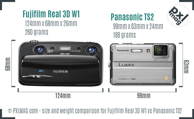 Fujifilm Real 3D W1 vs Panasonic TS2 size comparison