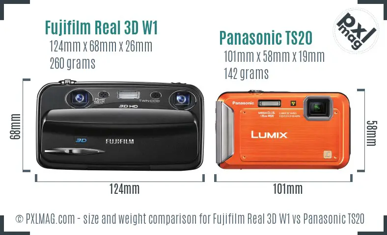 Fujifilm Real 3D W1 vs Panasonic TS20 size comparison