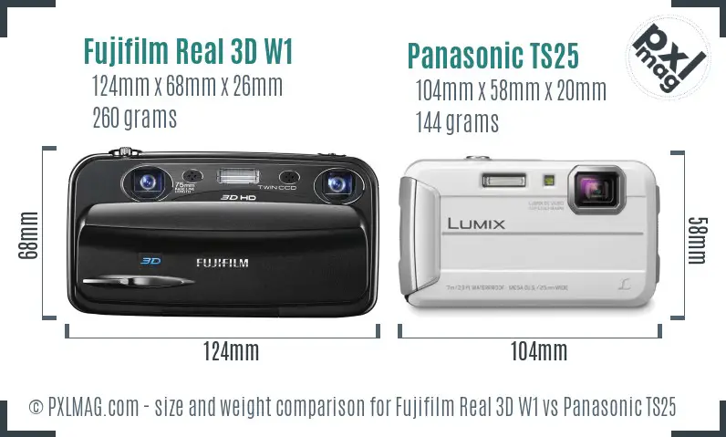 Fujifilm Real 3D W1 vs Panasonic TS25 size comparison