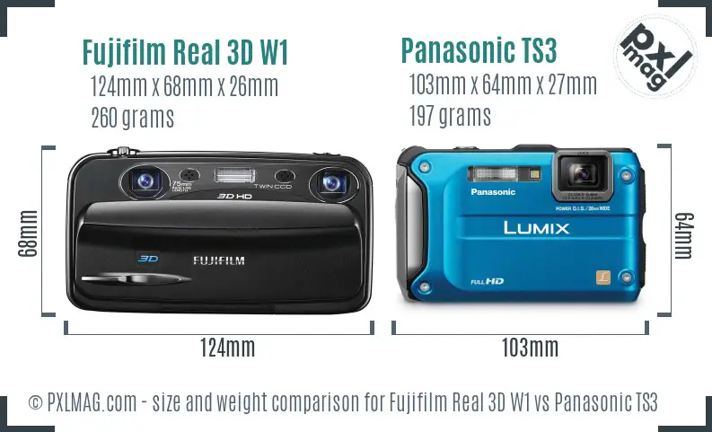 Fujifilm Real 3D W1 vs Panasonic TS3 size comparison Fujifilm Real 3D W1 vs Panasonic TS3 size comparison