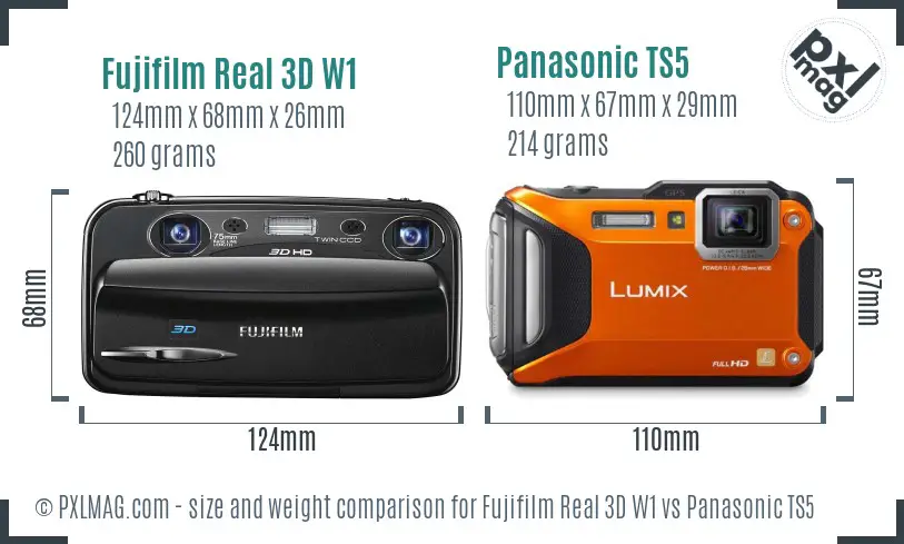 Fujifilm Real 3D W1 vs Panasonic TS5 size comparison