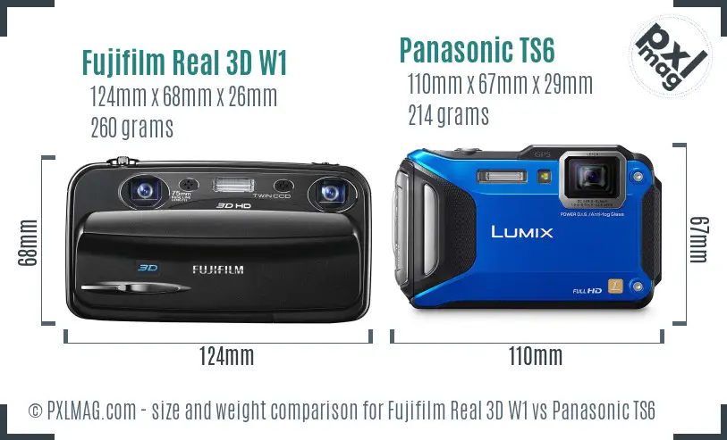 Fujifilm Real 3D W1 vs Panasonic TS6 size comparison