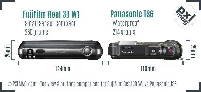 Fujifilm Real 3D W1 vs Panasonic TS6 top view buttons comparison