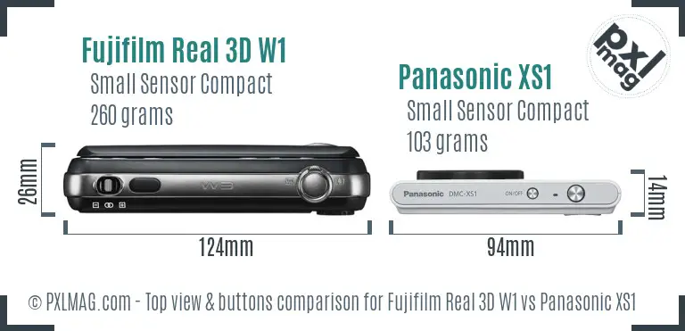 Fujifilm Real 3D W1 vs Panasonic XS1 top view buttons comparison