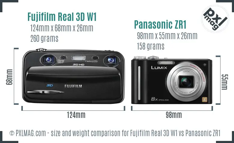 Size comparison between Fujifilm Real 3D W1 and Panasonic ZR1