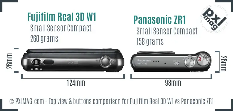 Top view comparison of Fujifilm Real 3D W1 and Panasonic ZR1