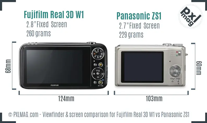 Fujifilm Real 3D W1 vs Panasonic ZS1 Screen and Viewfinder comparison