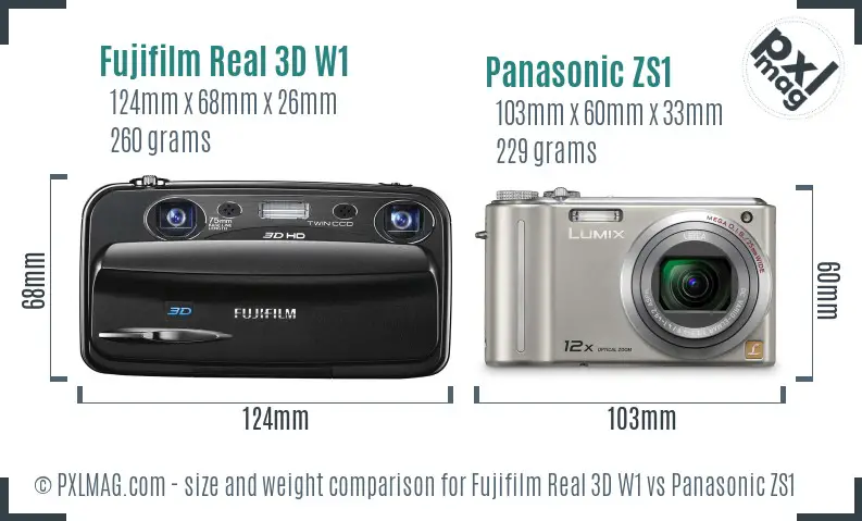 Fujifilm Real 3D W1 vs Panasonic ZS1 size comparison