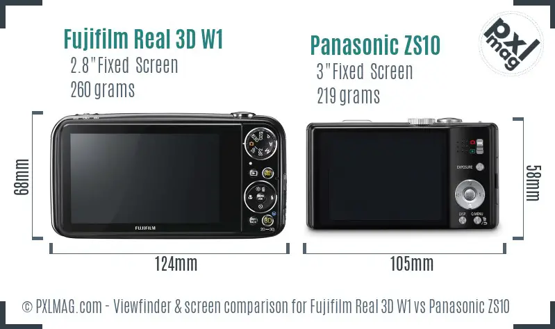 Fujifilm Real 3D W1 vs Panasonic ZS10 Screen and Viewfinder comparison