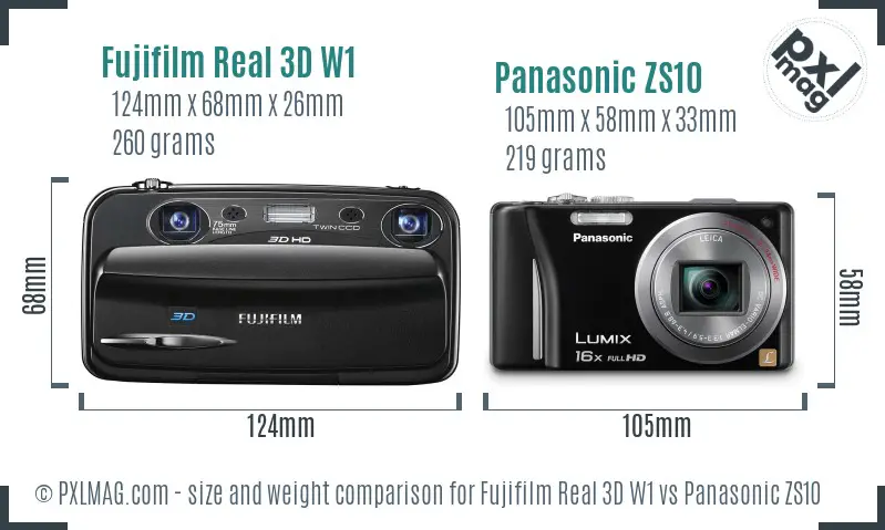 Fujifilm Real 3D W1 vs Panasonic ZS10 size comparison
