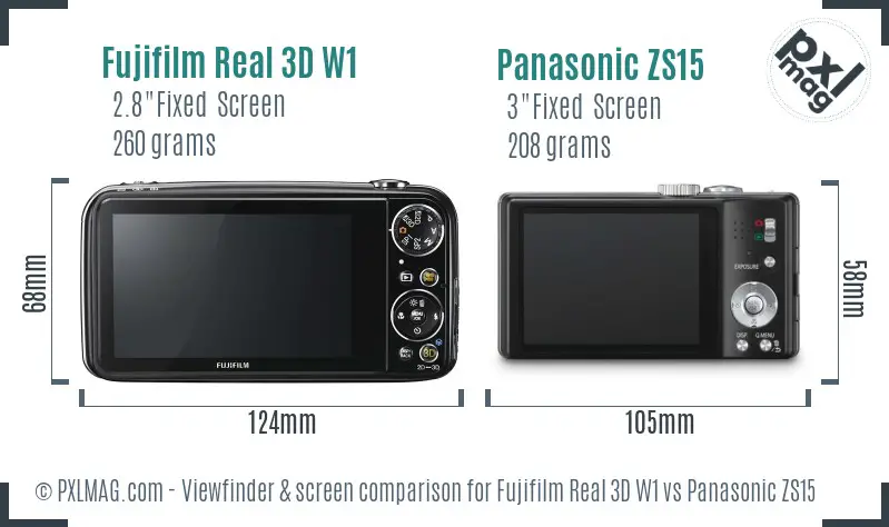 Fujifilm Real 3D W1 vs Panasonic ZS15 Screen and Viewfinder comparison