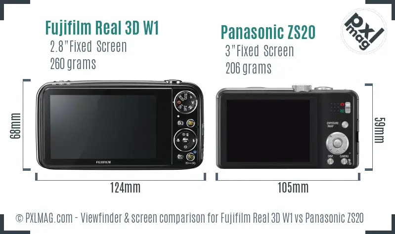 Fujifilm Real 3D W1 vs Panasonic ZS20 Screen and Viewfinder comparison