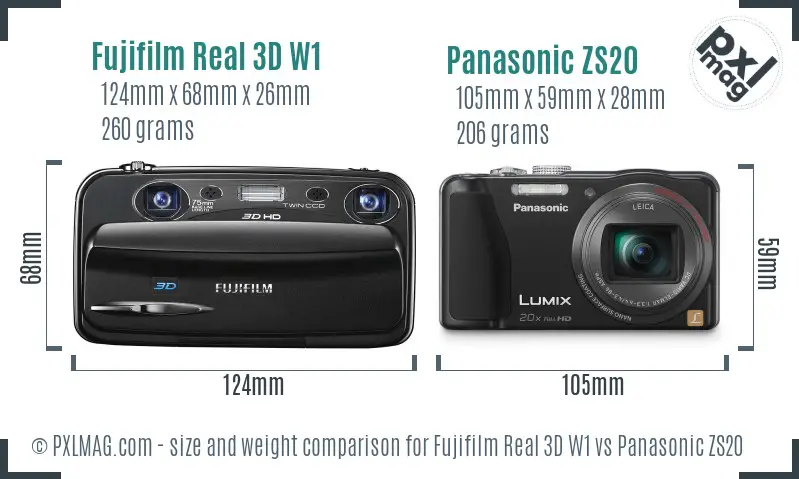 Fujifilm Real 3D W1 vs Panasonic ZS20 size comparison