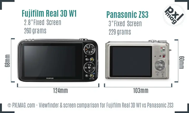 Fujifilm Real 3D W1 vs Panasonic ZS3 Screen and Viewfinder comparison