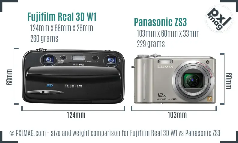 Fujifilm Real 3D W1 vs Panasonic ZS3 size comparison