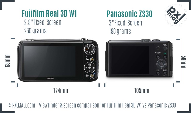 Fujifilm Real 3D W1 vs Panasonic ZS30 Screen and Viewfinder comparison