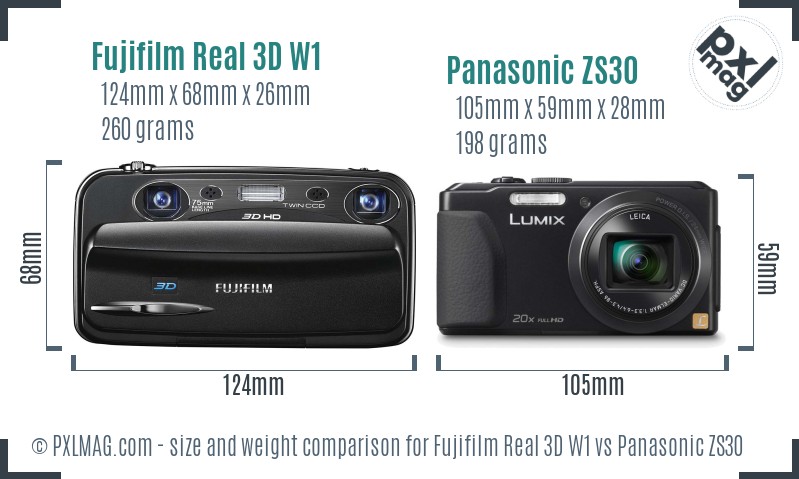 Fujifilm Real 3D W1 vs Panasonic ZS30 size comparison