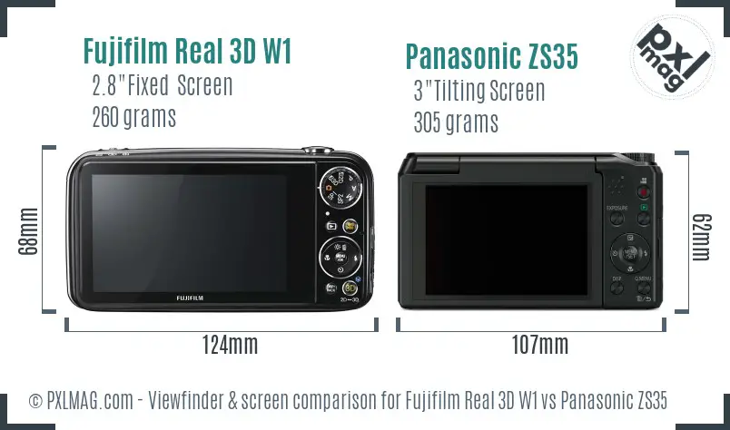 Fujifilm Real 3D W1 vs Panasonic ZS35 Screen and Viewfinder comparison
