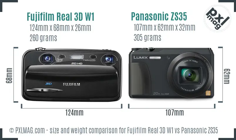 Fujifilm Real 3D W1 vs Panasonic ZS35 size comparison
