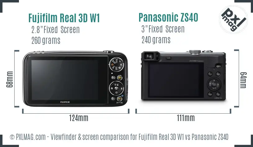 Fujifilm Real 3D W1 vs Panasonic ZS40 Screen and Viewfinder comparison