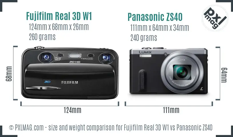 Fujifilm Real 3D W1 vs Panasonic ZS40 size comparison