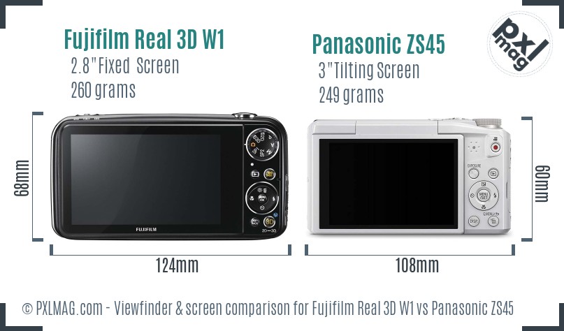 Fujifilm Real 3D W1 vs Panasonic ZS45 Screen and Viewfinder comparison