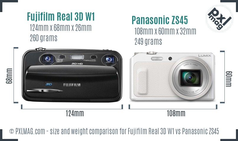 Fujifilm Real 3D W1 vs Panasonic ZS45 size comparison