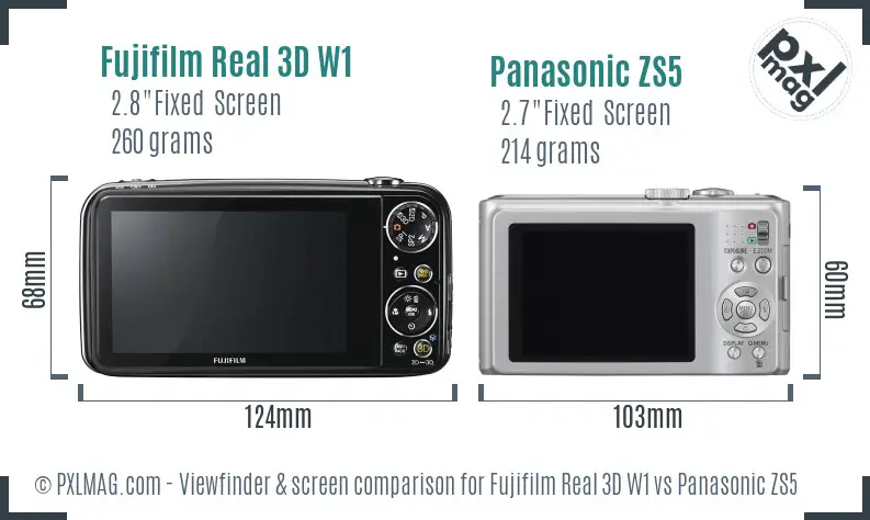 Fujifilm Real 3D W1 vs Panasonic ZS5 Screen and Viewfinder comparison