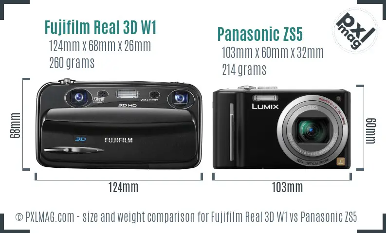 Fujifilm Real 3D W1 vs Panasonic ZS5 size comparison