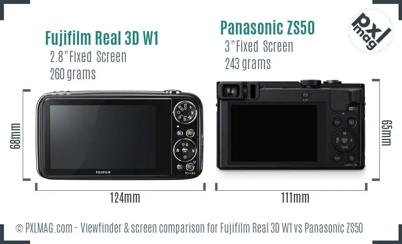 Fujifilm Real 3D W1 vs Panasonic ZS50 Screen and Viewfinder comparison