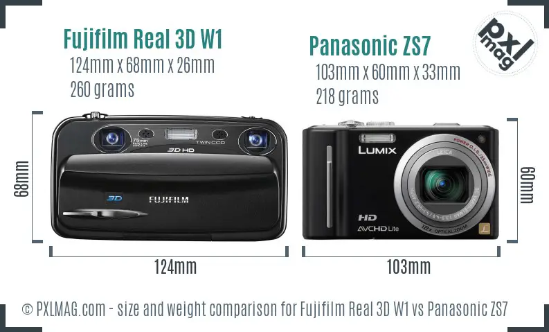 Fujifilm Real 3D W1 vs Panasonic ZS7 size comparison