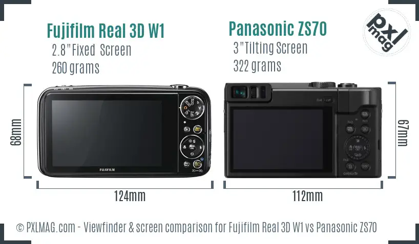 Fujifilm Real 3D W1 vs Panasonic ZS70 Screen and Viewfinder comparison