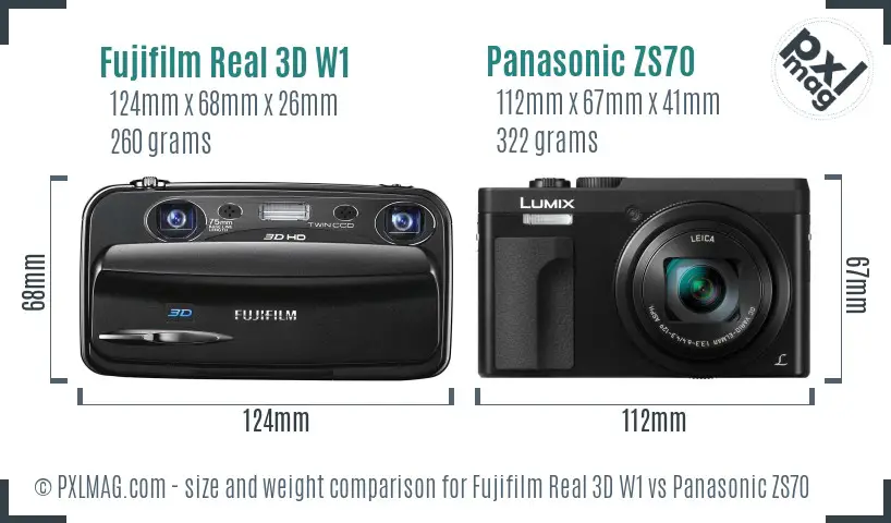 Fujifilm Real 3D W1 vs Panasonic ZS70 size comparison