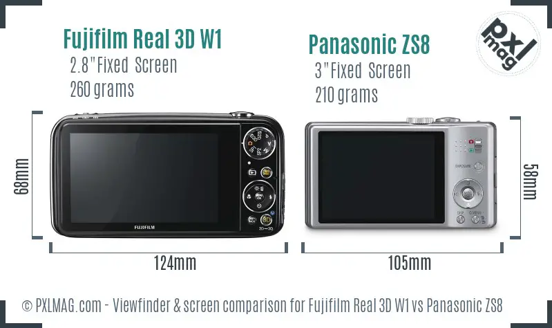 Fujifilm Real 3D W1 vs Panasonic ZS8 Screen and Viewfinder comparison