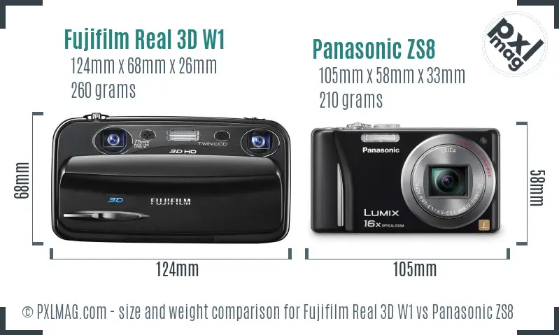 Fujifilm Real 3D W1 vs Panasonic ZS8 size comparison
