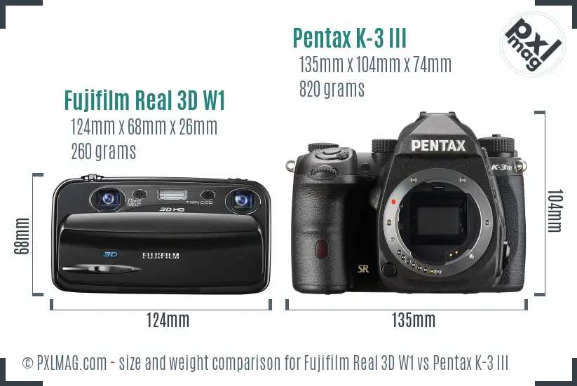 Fujifilm Real 3D W1 vs Pentax K-3 III size comparison