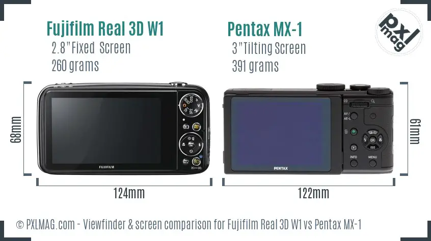Fujifilm Real 3D W1 vs Pentax MX-1 Screen and Viewfinder comparison