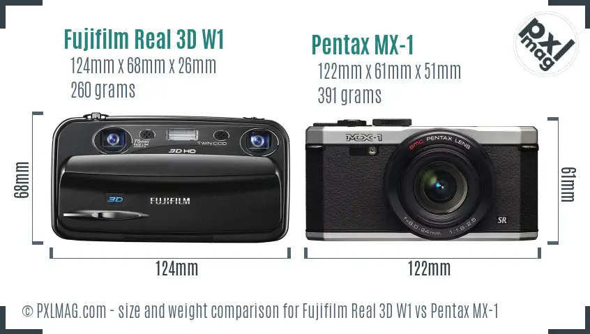 Fujifilm Real 3D W1 vs Pentax MX-1 size comparison
