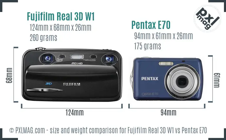 Fujifilm Real 3D W1 vs Pentax E70 size comparison