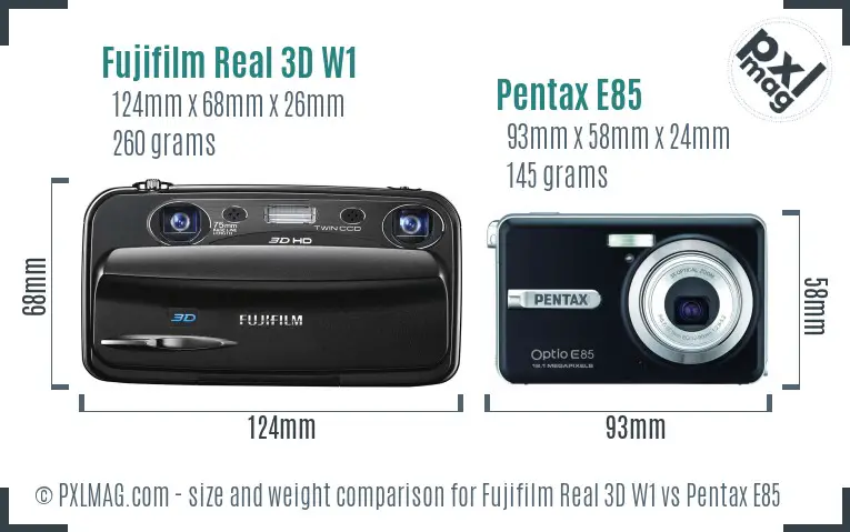 Fujifilm Real 3D W1 vs Pentax E85 size comparison