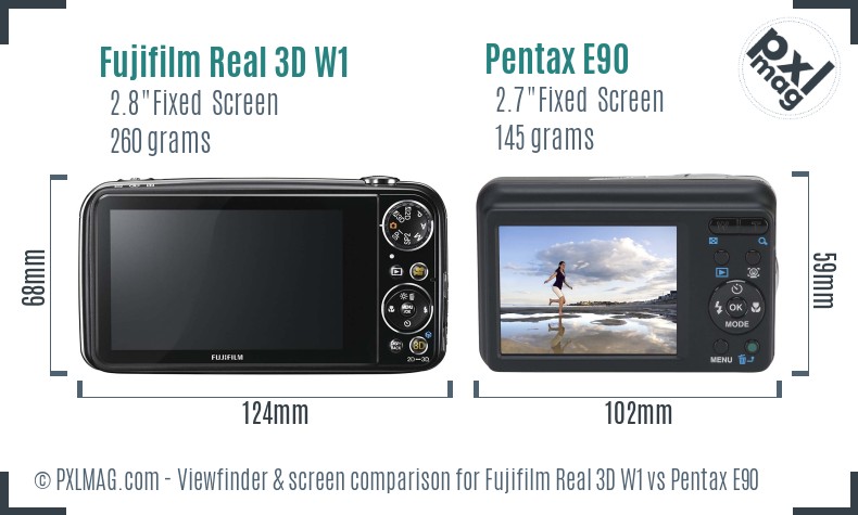 Fujifilm Real 3D W1 vs Pentax E90 Screen and Viewfinder comparison