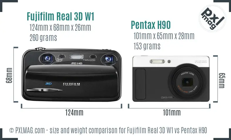 Fujifilm Real 3D W1 vs Pentax H90 size comparison