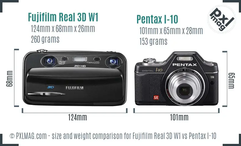 Fujifilm Real 3D W1 vs Pentax I-10 size comparison