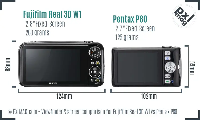 Fujifilm Real 3D W1 vs Pentax P80 Screen and Viewfinder comparison