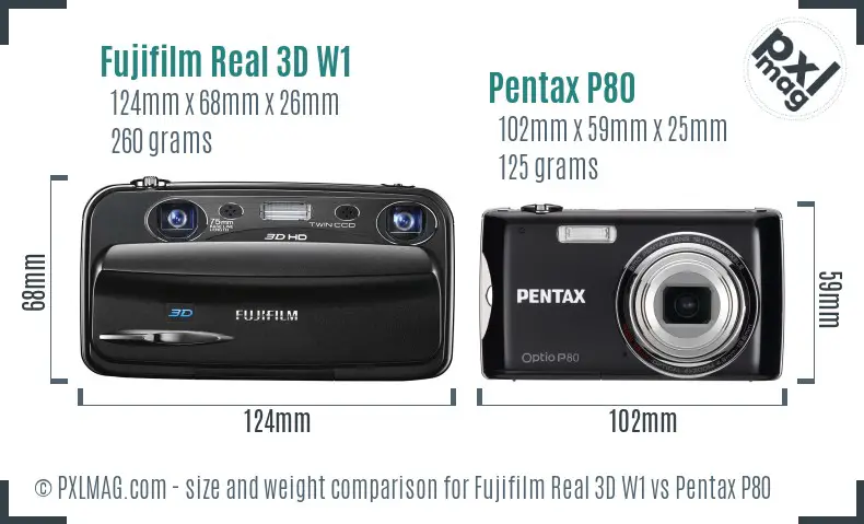 Fujifilm Real 3D W1 vs Pentax P80 size comparison