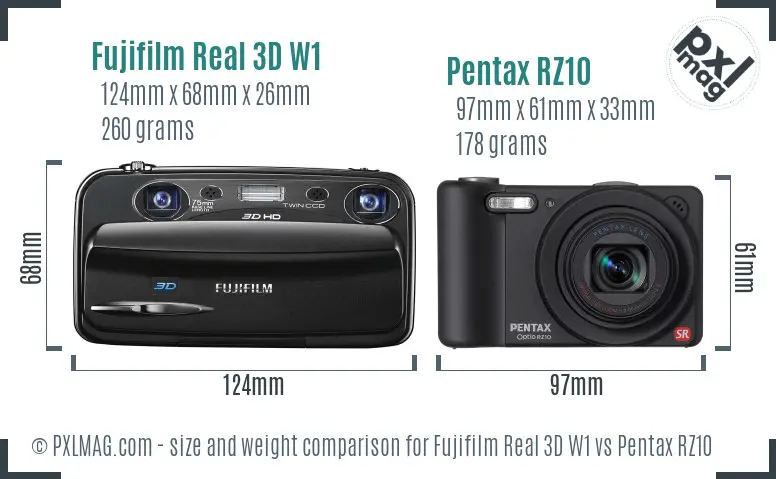Fujifilm Real 3D W1 vs Pentax RZ10 size comparison