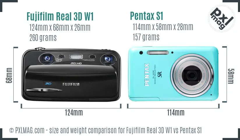 Fujifilm Real 3D W1 vs Pentax S1 size comparison
