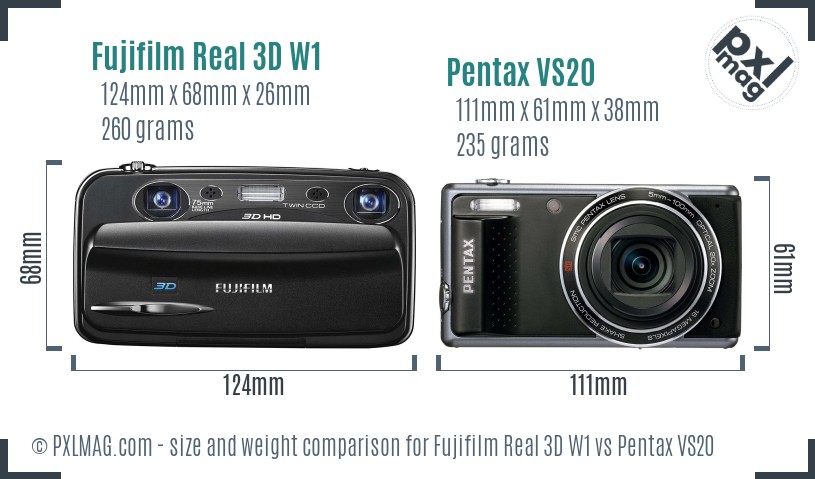 Fujifilm Real 3D W1 vs Pentax VS20 size comparison