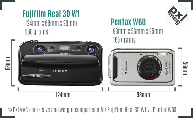 Fujifilm Real 3D W1 vs Pentax W60 size comparison Fujifilm Real 3D W1 vs Pentax W60 size comparison