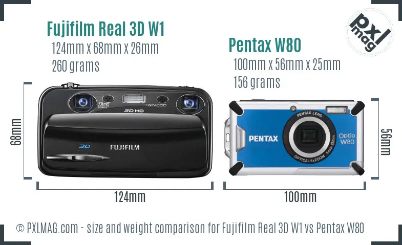Fujifilm Real 3D W1 vs Pentax W80 size comparison